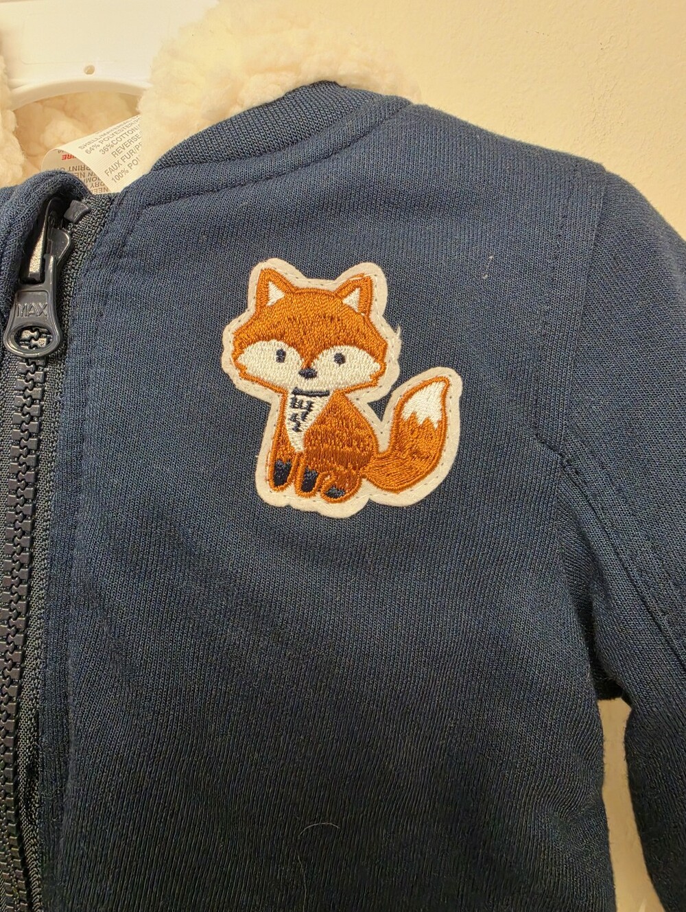 Robeez Fox Patch Sherpa Lined Reversible Hoodie Jacket Navy Blue White 12 M - Picture 2 of 8